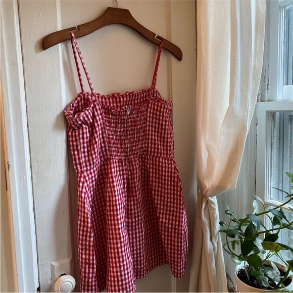 Reformation Red Gingham Linen Dress - Picture 5 of 6